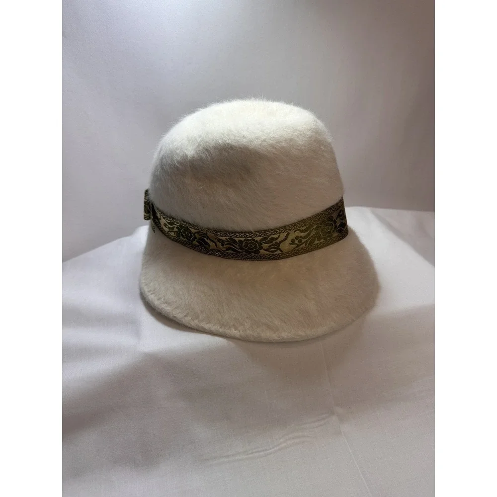 Cloche 1960's Hat Doree Of New York Beige With Gold/black Trim Wool Felt Very Gd - Picture 12 of 15